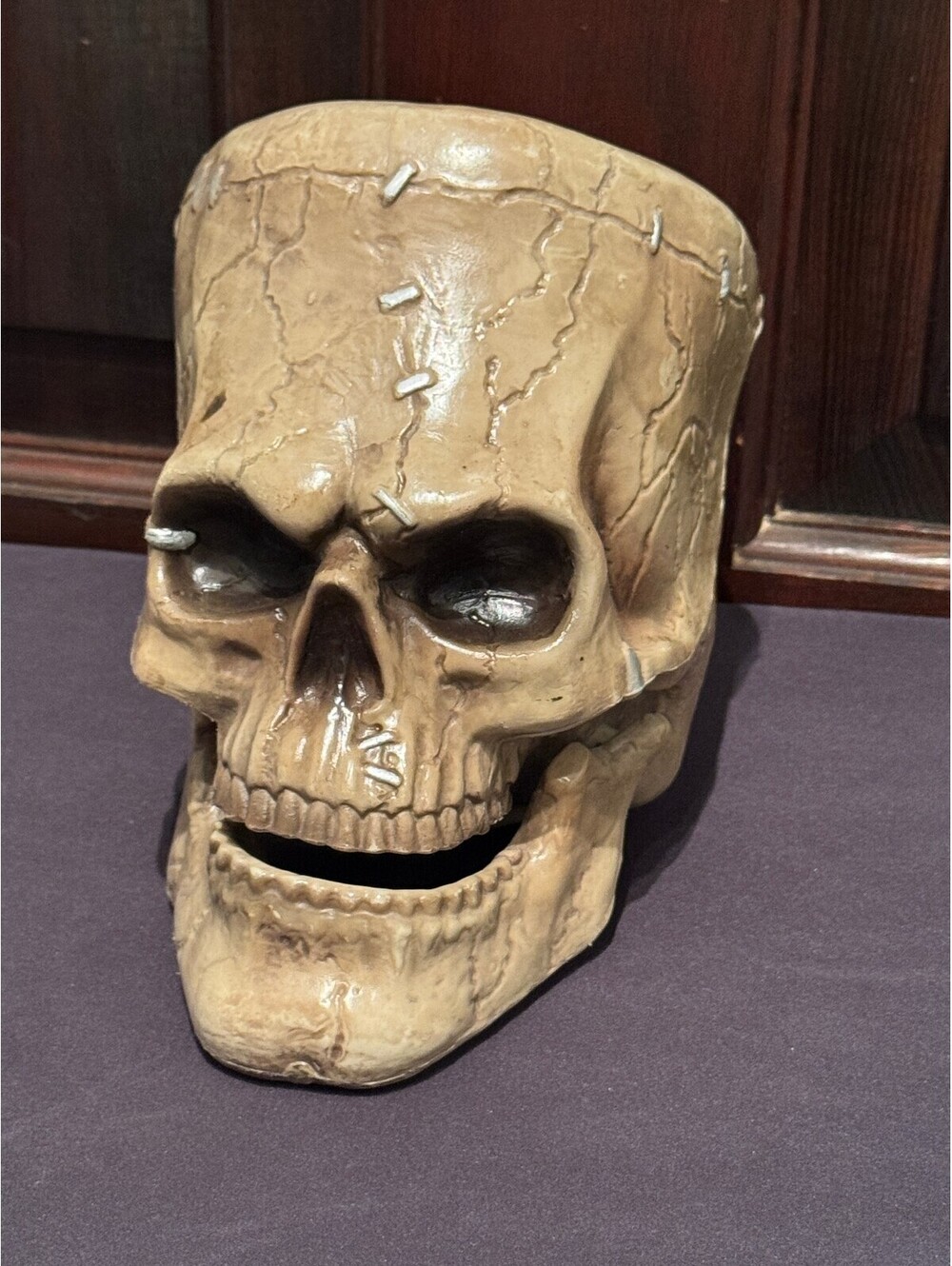Frankenstein Skull Decoration with Hinged Jaw 7'' Tall - Picture 2 of 6